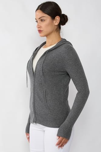 Image of JENNIE LIU Women's 100% Pure Cashmere Long Sleeve Zip Hoodie Cardigan Sweater