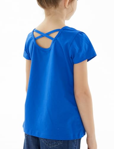 Image of Noomelfish Girls Criss Cross Back T-Shirts Short Puff Sleeve Tee Tops (5-12 Years)