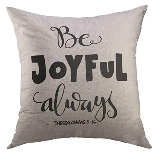 Mugod Decorative Throw Pillow Cover for Couch Sofa,Joy Be Joyful Bible Verse HLettered Quote Modern Calligraphy Christian Scripture Home Decor Pillow Case 18x18 Inch