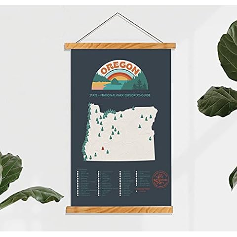 Oregon State Parks Bucket List Poster Gift Set - Features 12x18” Map of Oregon’s State and National Parks, Magnetic Frame and Set of Pushpins - Great Travel Oregon Gift, Christmas Gifts for Men Cover