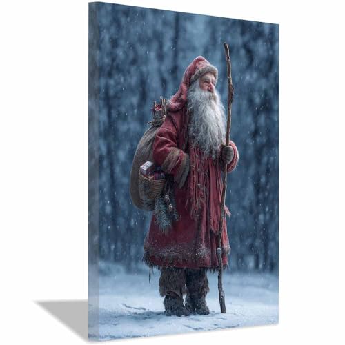 Cadre Père Noël rétro 70x100cm à offrir pour une décoration murale de Noël vintage