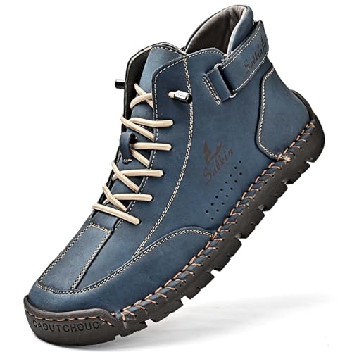 Botines genéricos para hombre de piel blanca negra – Botines militares casuales con cordones, suela plana cómoda, botas de trabajo casuales para uso diario, azul, 40 EU