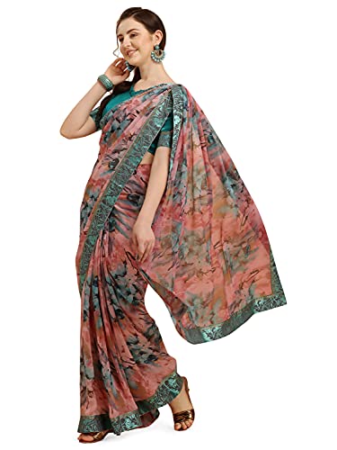 Womanista Women's Pink & Blue Floral Printed Georgette Saree(TI2156_Pink & Blue_Onesize) Womanista Women's Pink & Blue Floral Printed Georgette Saree(TI2156_Pink & Blue_Onesize)