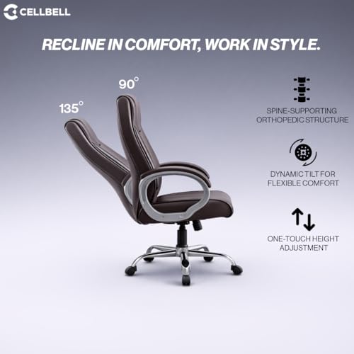 Image of CELLBELL BossPro Fabric Office Chair High Back Ergonomic Executive Boss Chair with Memory Foam Cushion Lumbar Support Chrome Base Hydraulic Tilt Rocking Function 120kg Capacity (Brown)