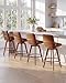 AQG Counter Height Bar Stools Set of 4, Mid Century Modern Bar Chairs Swivel with Back, Faux Leather Upholstered Barstools Walnut Wood Frame for Kitchen Island (Brown, 26 Inch - 4 PCS)