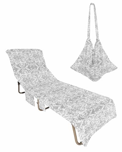 Beach Pool Patio Lounge Chaise Chair Cover Towel With Pockets,Gray Paisley Ethnic Absorbent & Quick Dry Microfiber Towel Cover Bag Summer Travel Accessories Vintage Tribal Bohemia Original Traditional