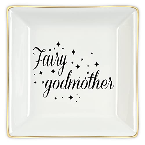 Fairy Godmother Gifts from Godchildren Ceramic Ring Dish Jewelry Organizer Trinket Tray Mother s Day Gift for Women Christmas Thanksgiving Happy Birthday Gift for Godmother, Wife, New Mom, Mom to be