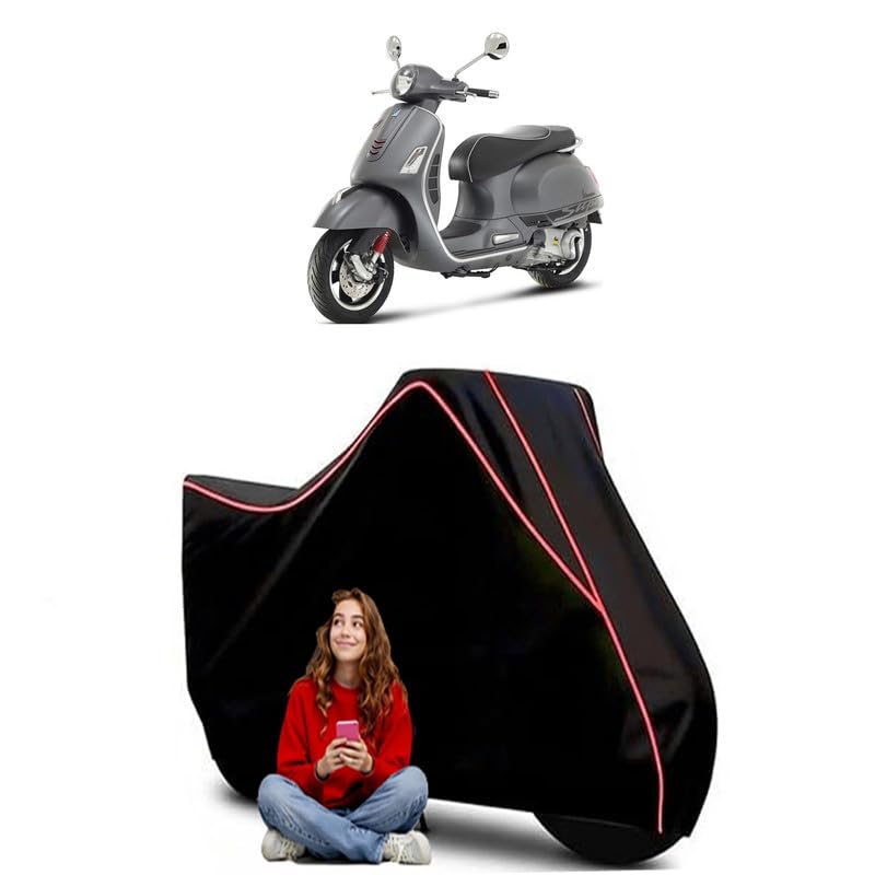 Image of GTS Super 300 Scooty Bike Cover Water Resistant Outdoor Use Universal Fit Scooters Motorcycles Heavy Duty UV Protection Dust Rain Scratch Resistant Elastic Bottom Black Blue Piping