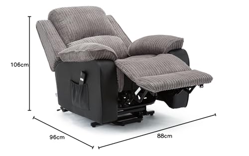 POSTANA JUMBO CORD FABRIC RISE RECLINER ARMCHAIR ELECTRIC LIFT RISER CHAIR (Grey)