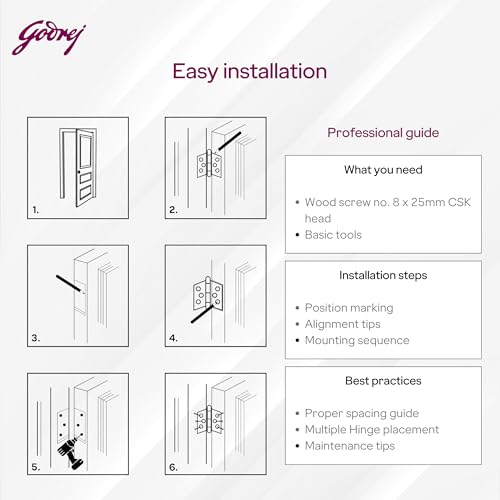 Image of Godrej Door Fittings | 5 inch x 14 Gauge Plain Joint Door Butt Hinges (Pack of 1, 5 Pcs /Pack) | Antique Brass Finish, Smooth Operation | 4 Holes Kabza for Heavy Duty Door, Home, Office | 1 Yr Warranty