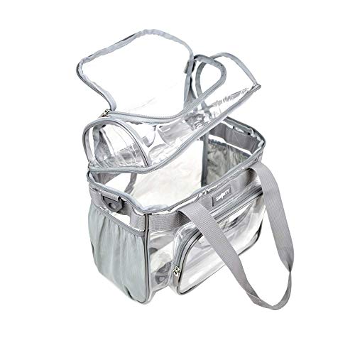 Heavy Duty Clear Lunch Tote Stadium Bag Correctional Officers Approved Crossbody Diaper Travel Makeup Cosmetic Bag for Work NFL Football NCAA Basketball PGA NASCAR Concerts (Gray, 12 x 6 x 12)