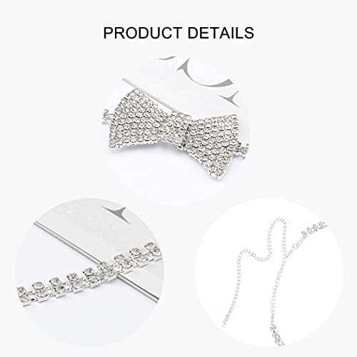 Sethexy Sparkly Rhinestone Choker Glitter Bowtie Necklace Bowknot Tennis Chain Party Nightclub Wedding Costume Jewelry For Women And Girls (Silver) #TOP4
