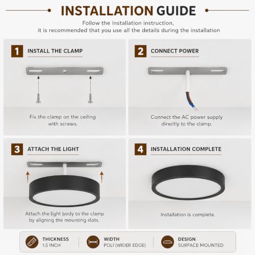 Image of COPPER STONE 12W Surface Mounted LED Round Panel Light | Natural White (4000K) | Black Polycarbonate Body | Energy Efficient Direct Ceiling Light for Wooden, Concrete & RCC Ceiling | Pack of 6