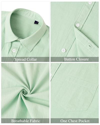 Image of J.VER Mens Linen Shirt Short Sleeve Button Down Casual Summer Shirts | Cotton Linen, Untucked, Big Tall, from Beach Camp Vacation, Cruise Fishing, Work Office, to Wedding Party Family, with Pocket