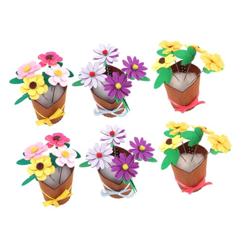 Anneome 6pcs No-Cut Fabric Potted Plants DIY Craft Kit for Kids Flower Pot Making Material