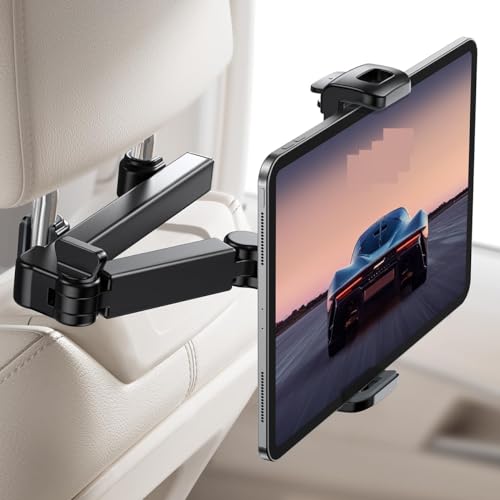 Soporte Tablet Coche reposacabezas asiento, Soporte Tablet Coche, Soporte ajustable para tablet en asiento trasero del automóvil, apto para dispositivo de 4.4 a 11 pulgadas, Plástico, Negro