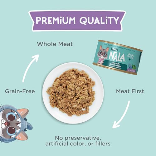 Image of LOVE, NALA - Natural Adult Cat Wet Food - Pate Tuna with Spinach Recipe- Grain Free, Non-GMO, Lean Protein, Iron, Digestive Fiber Blend, Added Minerals & Vitamins - 12 Pack 2.4 lbs.