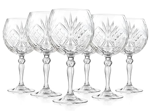 Barski Wine Glasses - Gin Tonic - Cocktail - Coupe - Goblet Glass - Set of 6 Crystal Glasses - Beautifully Designed Balloon Goblets - Each Glass is 18 oz Made in Europe