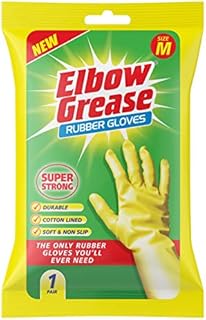 Elbow Grease Rubber Gloves Cotton Lined Extra Strong Non-Slip Size Medium,Yellow, 7.0 gram
