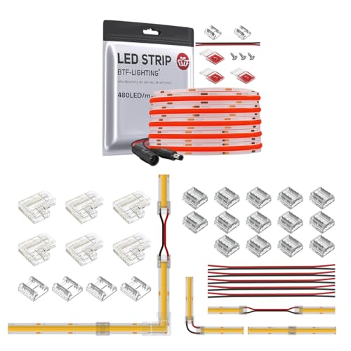 Tira LED Roja FCOB Flexible 16.4ft 480LED/m 8mm Ancho Kit miniatura 1