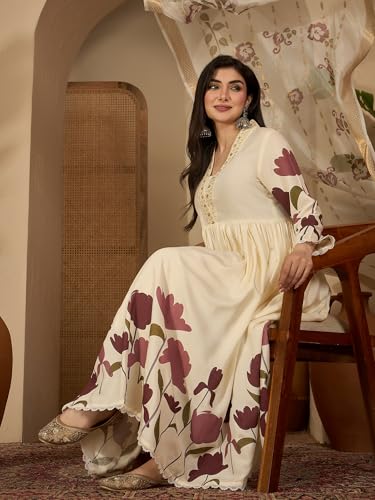 Image of Stylum Women's Floral Printed Rayon Flared Kurta Palazzo Dupatta Set