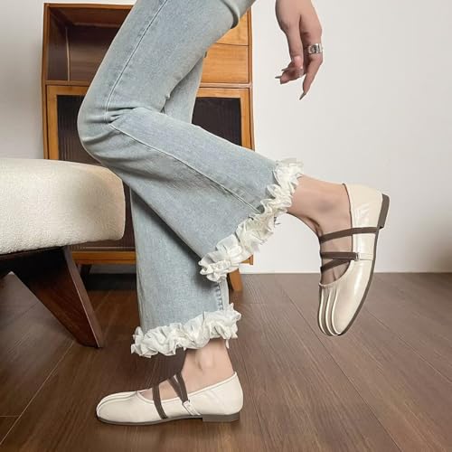 Hee grand Womens Mary Jane Shoes Square Toe Ballet Flats with Strap Comfortable Casual Slip On Flats4