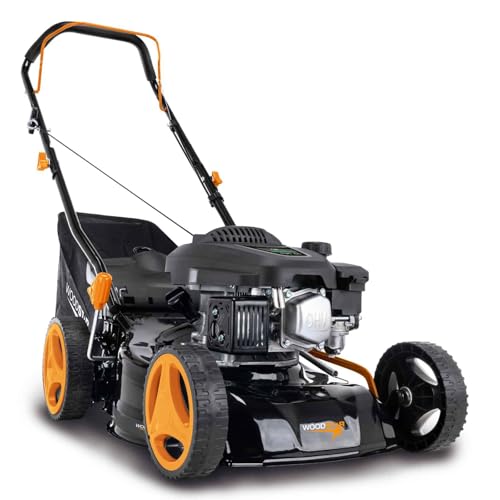 Woodster Benzin-Rasenmäher TT132-42 | Hubraum 131 cm³ / Leistung 2,4 kW | Schnittbreite 42 cm | Schnitthöhenverstellung 25 – 75 mm | inkl. Reinigungsfunktion