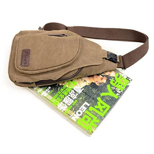 OSALADI Mochila de lona casual para esportes ao ar livre, bolsa de ombro transversal no peito, Café,