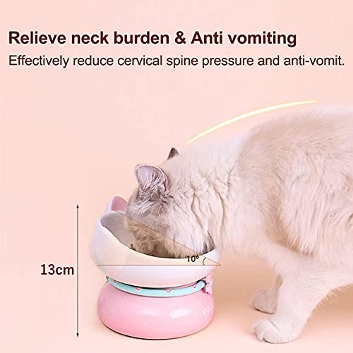 Tigela para gato, tigela elevada inclinada de cerâmica para gatos elevada para comida e água com sup