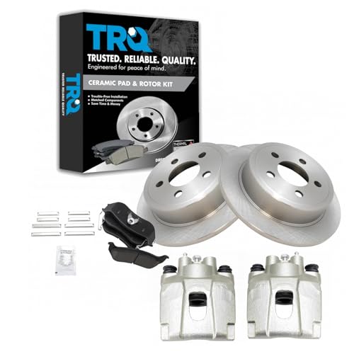 Image of TRQ Rear Brake Pad and Rotor Set Ceramic Solid Rotors Calipers | For 2003-2007 Jeep Liberty 2003-2006 Wrangler