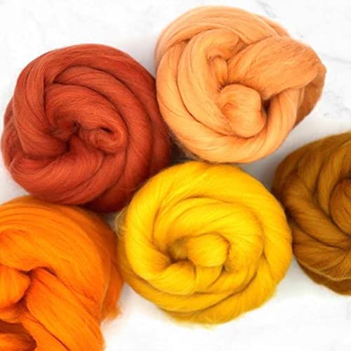 Image of Revolution Fibers | Mixed Merino Wool Variety Pack | Perfect Wool Roving for Spinning, Needle Felting, Wet Felting, Weaving and Crafting (Pumpkin Patch (Orange), 250 Grams)