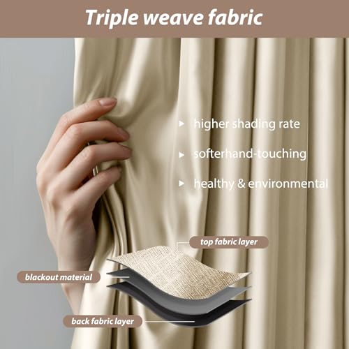 Image of Room Divider Curtains with Ceiling Curtain Track Set Window Curtain for Bedroom,Living Room Total Blackout Thermal Insulated Privacy Ceiling Track Curtain W 6 x H 6 FT Beige drape&Black track