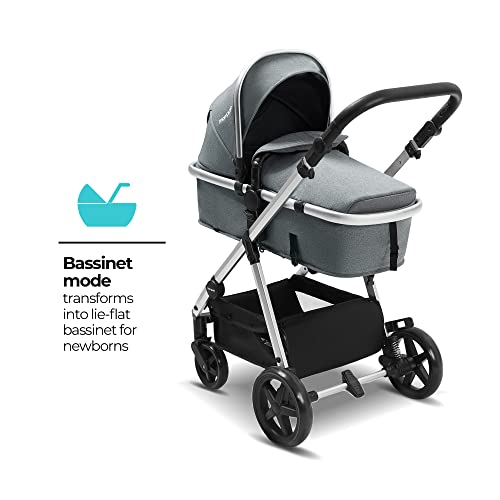 Mompush Meteor 2 Baby Stroller 2-In-1 With Bassinet Mode - Compatible With Major Infant Car Seat, Adapter Included - Stable Bassinet Stroller Combo, Full-Size Baby Strollers For Family Outings Grey #TOP3