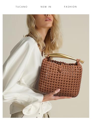 y2k Crossbody Bag Fashion Straw Shoulder Bag Classy Sling Purse Aesthetic Chic Designer Handbag Women Trendy Purse Bag (Apricot)2