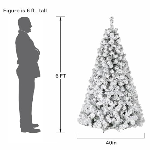 Image of Hykolity 6 ft Prelit Snow Flocked Christmas Tree, Artificial Christmas Tree with 250 Warm White LED Lights, 551 PVC Branch Tips, Easy Assembly with Metal Stand and Hinged Branches