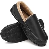 Men's Slippers House Shoes Furry Water-resistant Indoor&Outdoor Mocassin Anti-Slip slipper for men Black Size 12
