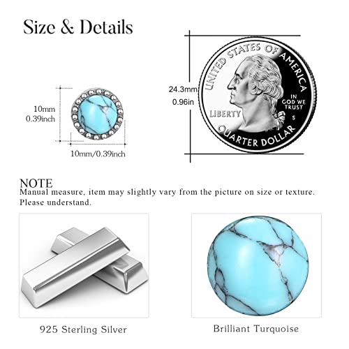 Turquoise Stud Earrings,S925 Sterling Silver Round/Oval Vintage Braids Circle Turquoise Earrings,Blue Gemstone Bohemian Ethnic Tribal Jewelry for Women Graduation2