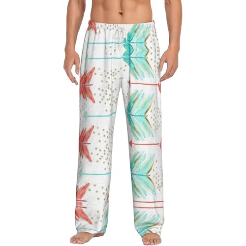 Pantalon de pyjama léger pour homme à motif flèches imprimées bleu et corail