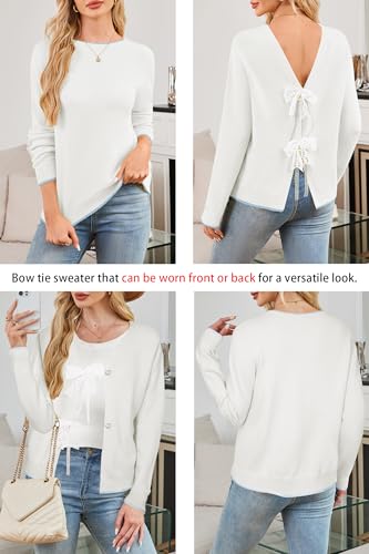 Image of Cakulo Womens Bow Tie Sweater V Neck Cardigan Sweaters 2026 Lightweight Spring Fashion Knit Cardigans Outfits