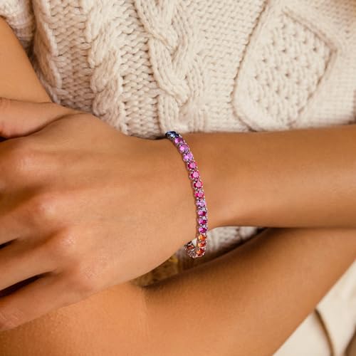 925 Sterling Sliver Tennis Bracelets for Women Teen Girls Round/Oval/Princess Shaped Created Gemstone Adjustable/Link Bracelets2