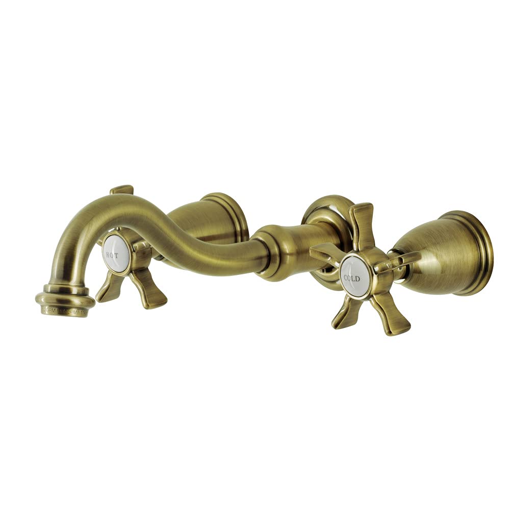 Mélangeur de lavabo mural Kingston Brass KS3123NX en laiton antique à deux poignées