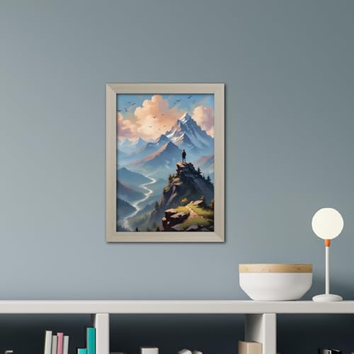 Image of TenorArts Mountains Photo Frame Vastu Positivity Lucky Wall Painting Aesthetic Art Frames with White Wooden Texture for Living rooms Office Bedroom - Wall Paintings /Hangings (12inches x 9inches)