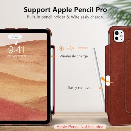 Image of Fintie Rotating Case for iPad Pro 11-inch (M5) 2025 / (M4) 2024 - [Built-in Pencil Holder] 360 Degree Swiveling Smart Stand Protective Cover, Auto Sleep /Wake, Vintage Brown