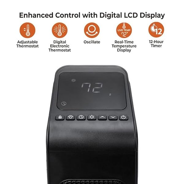Comfort Zone 23-Inch Digital Oscillating Tower Space Heater – 1500W Portable Ceramic Heater with Remote Control, Programmable Thermostat, 12H Timer, ECO Mode & Safety Protection for Bedroom or Home by Comfort Zone - Image 5