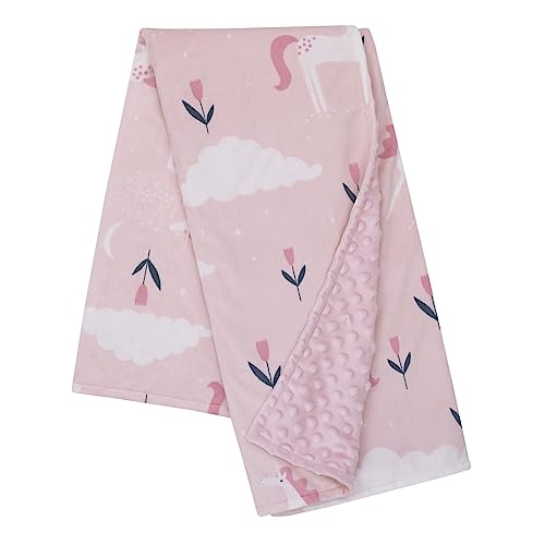 Image of Little Love by NoJo Unicorn Pink, White, and Teal Clouds and Flowers Super Soft Baby Blanket.