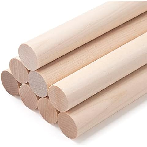 MOTYAWN Dowel Rods Wood Sticks Natural Round Wooden Dowel Rods, Pack of 8 PCS 3/4 x 12 inch, Unfinished Hardwood Sticks Cake Dowels ​for Arts, DIY, Crafting, Tiered Cake Support, Wedding Ribbon Wands Cover