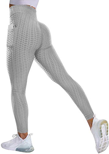 YESSW Frauen Yogahosen mit Taschen, Bauchkontrolle, Gym Sports Workout Laufhose Honeycomb Leggings mit hoher Taille für Frauen (Color : White, Size : X-Large) Cover