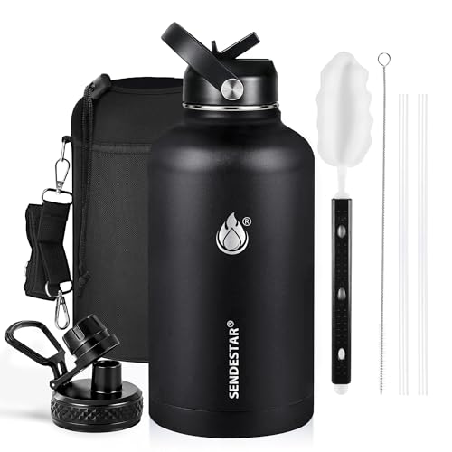 Image of Insulated Water Bottle 64 oz, Triple Wall Vacuum Stainless Steel Water Bottles (Cold for 48 Hrs), Leak Proof & Non-BPA, Half Gallon Water Flask Jug Wide Mouth Straw Lid & Spout Lid