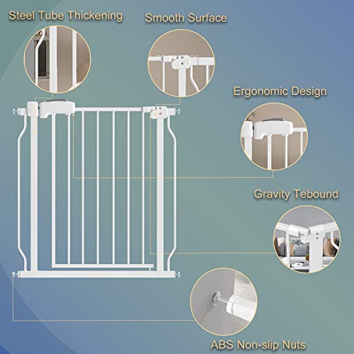 Cosend Extra Wide Baby Gate 30" Tall Extra Wide Pressure Mounted Gate Walk Through White Metal Toddler Kids Child Dog Pet Puppy Cat Gate For Indoor Stairs,Doorways (White, 192-204Cm/75.8"-80.5") #TOP1