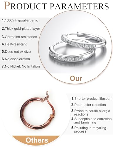 5Pairs 14K Gold Hoop Earrings for Women & Men 316L Hypoallergenic Stainless Steels Champagne Cubic Zirconia Hoops Earrings Set Small Tiny Cartilage CZ Earring Fashion Gift 13/15/17/21/23mm3